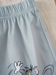 TOM & JERRY X SHEIN Cartoon Print Round Neck Short Sleeve Top And Casual Shorts Pajama Set For Young Boy - White - View 7