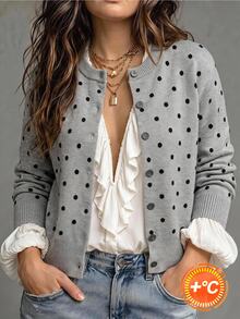 SHEIN LUNE Plus Size Women Polka Dot Casual 1950s Vintage 1920s Versatile Daily Wear Cardigan Fall Party Morning Grey - Light Grey - View 10