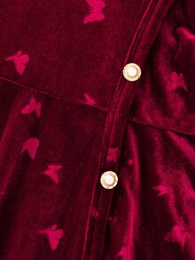 Young Girl Autumn Winter Elegant Burgundy Velvet Butterfly Print Pearl Button Flare Dress,Christmas Party Dress,Robe Automne Hiver - Burgundy - View 7