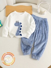 SHEIN 2pcs Young Boys Baby Boy Crew Neck Long Sleeve Pullover Sweatshirt And Sweatpants Set,First Day Of School Kids,Y2k,Holiday,Birthday Boy,Lmoss Kids,K - Multicolor - View 5