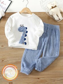 SHEIN 2pcs Young Boys Baby Boy Crew Neck Long Sleeve Pullover Sweatshirt And Sweatpants Set,First Day Of School Kids,Y2k,Holiday,Birthday Boy,Lmoss Kids,K - Multicolor - View 4