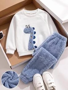 SHEIN 2pcs Young Boys Baby Boy Crew Neck Long Sleeve Pullover Sweatshirt And Sweatpants Set,First Day Of School Kids,Y2k,Holiday,Birthday Boy,Lmoss Kids,K - Multicolor - View 6