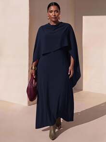 Zivah Women's Plus Size Brown Modest Dress,Winter Formal Al-Adha Cape Style Long Gown,Nomadic Western Birthday Party Graduation College Versatile Basic Fall - Navy Blue - View 1