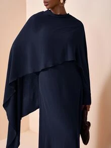 Zivah Women's Plus Size Brown Modest Dress,Winter Formal Al-Adha Cape Style Long Gown,Nomadic Western Birthday Party Graduation College Versatile Basic Fall - Navy Blue - View 5
