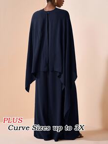 Zivah Women's Plus Size Brown Modest Dress,Winter Formal Al-Adha Cape Style Long Gown,Nomadic Western Birthday Party Graduation College Versatile Basic Fall - Navy Blue - View 4