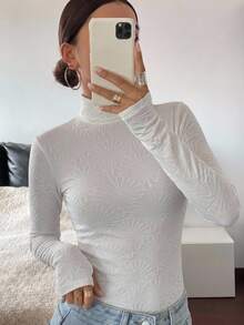DAZY 女款素色休閒百搭日常穿搭秋季T恤 - 白色 - 查看 3