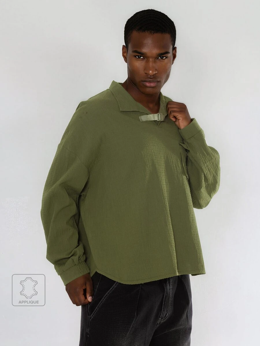 FORM&CHAOS Men's Eye Pattern Casual Versatile Short Sleeve Polo Shirt - Army Green - View 1