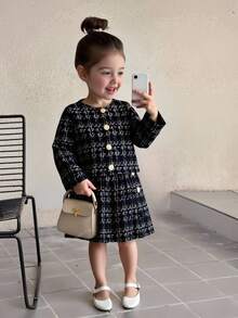 Firerie Kids Firerie Kids 年轻女孩都市时尚长袖夹克和紧身迷你裙套装 - 黑色 - 查看 5