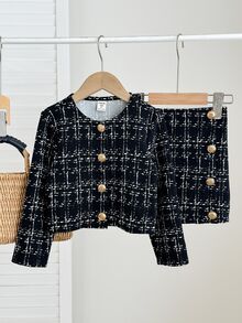 Firerie Kids Firerie Kids 年轻女孩都市时尚长袖夹克和紧身迷你裙套装 - 黑色 - 查看 2