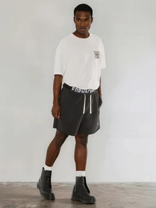 FORM&CHAOS Men's Summer Loose Waistband Elastic Drawstring Sweatpants Loungewear Rave Dark Grey Streetwear Basic - Grey - View 3