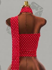 Betty Boop x SHEIN Women's Polka Dot Cartoon Print Casual Versatile Daily Wear Tube Top - Red - View 2