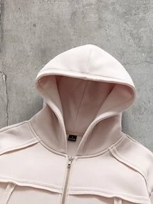 AXEPEAK 男士寬鬆舒適保暖休閒度假大學戶外時尚拼接連帽衛衣 - 卡其色 - 查看 5