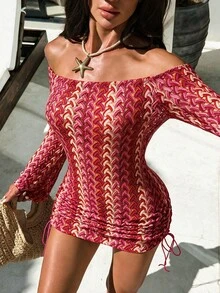 Swim SXY Off-Shoulder Sexy Casual Party Beach Vacation Cover-Up For Women - Baby Pink - View 3