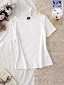 Tseoso Casual Minimalist Sexy 95% Knit Striped Jacquard Short Sleeve T-Shirt, Suitable For Spring And Summer, Spring And Summer Clothing Matching - Apricot - View 13