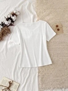 Tseoso Casual Minimalist Sexy 95% Knit Striped Jacquard Short Sleeve T-Shirt, Suitable For Spring And Summer, Spring And Summer Clothing Matching - Apricot - View 14