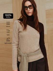 MOTF PREMIUM Atasan sweater pullover wol campuran dengan blok warna asimtotik elegan, kerah tinggi, musim gugur/musim dingin. - MultiWarna - View 1