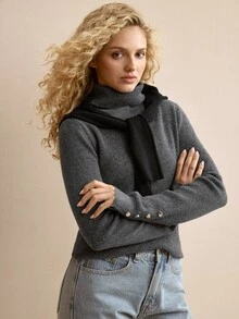 MOTF PREMIUM WOMEN'S HIGH NECK WOOL PULLOVER SWEATER INNER LAYER, AUTUMN/WINTER - Grey - View 8