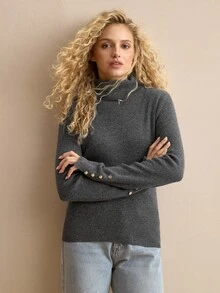 MOTF PREMIUM WOMEN'S HIGH NECK WOOL PULLOVER SWEATER INNER LAYER, AUTUMN/WINTER - Grey - View 6