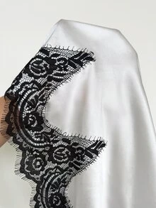 Firerie مجموعة كيب من الساتان الأبيض مقاس كبير من قطعتين / تصميم أنيق يومي بألوان متباينة مع تطريز دانتيل / للحفلات والمواعيد / كيب بألوان متباينة / ساتان / مجموعات للحفلات أو سهرات المواعيد - أبيض - مشاهدة 10