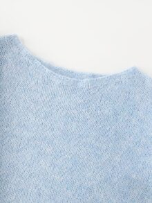 SHEIN Franclia Fall Winter Light Blue Off Shoulder Short Sleeve Knit Top, Women Loose Drop Shoulder Soft Fluffy Cropped Casual Romantic Slouchy Sweater Brunch - Blue - View 9