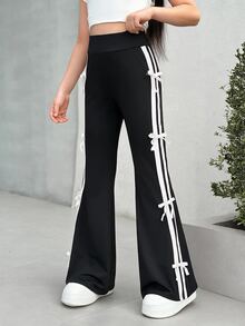 Firerie Kids Firerie Kids Nova Glow Tween Girls Side Stripe Flared Casual Pants, Contrast Color Ribbon & Bow Accent, Back-To-School & Everyday Wear Fall Winter - Multicolor - View 1