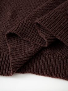 SHEIN LUNE Plus Size Women's Solid Color Long Sleeve Top And Pants Knit Set - Coffee Brown - View 9