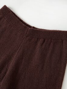 SHEIN LUNE Plus Size Women's Solid Color Long Sleeve Top And Pants Knit Set - Coffee Brown - View 5