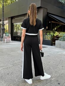 Firerie Kids Firerie Kids Tween Girl Casual & Formal Elegant Back To School Black & White Contrast Pearl Button Top & Straight Leg Color Block Pants - Black and White - View 2