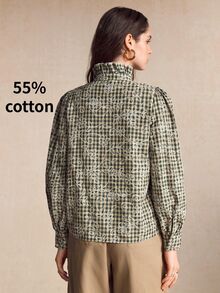 BizChic Women's Plaid Floral Pattern Casual Daily Wear Shirt - Green - View 4