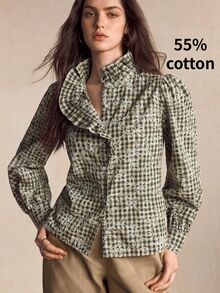 BizChic Women's Plaid Floral Pattern Casual Daily Wear Shirt - Green - View 5