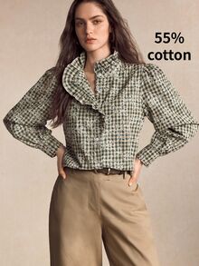 BizChic Women's Plaid Floral Pattern Casual Daily Wear Shirt - Green - View 1