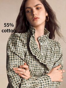 BizChic Women's Plaid Floral Pattern Casual Daily Wear Shirt - Green - View 3