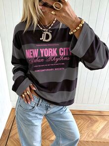 SuriyaCove Plus Size Women's Autumn/Winter Basic Striped Colorblock Patchwork Crew Neck Long Sleeve Top, Suitable For Back To School, Travel, Streetwear And Casual Occasions - Multicolor - View 3