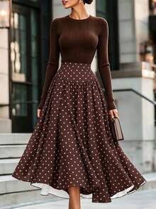 SHEIN Women's Polka Dot Casual Versatile Daily Wear Skirt - Brown - View 5