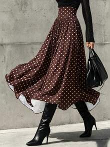 SHEIN Women's Polka Dot Casual Versatile Daily Wear Skirt - Brown - View 2