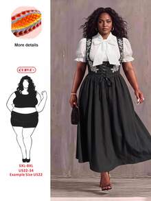SHEIN CURVE+ Plus Size Women's Floral Embroidered Low Neckline Waist Tie Design Elegant Sleeveless Dress - Black - View 2