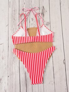 SHEIN Swim 女款夏季新款波點撞色印花性感比基尼套裝，適合冬季、外出、生日派對、休閒場合、Y2K風格、西方服飾、夜店派對、海灘使用 - 彩色 - 查看 2