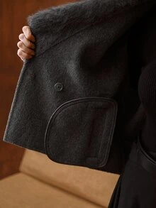 MOTF PREMIUM WOMEN'S SOLID COLOR LARGE LAPEL LONG SLEEVE DOUBLE-BREASTED ELEGANT WOOL COAT - Grey - View 8