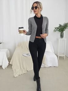 Easowa 女款素色長袖單排扣休閒基礎針織開襟衫，秋冬辦公商務深灰色冬季衣物 - 灰色 - 查看 6