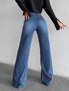 SHEIN Tall Quần jean denim nữ thường ngày đi du lịch có túi và cúc - Rửa tối - Xem 2