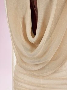 Amplova Low Cut Sexy Women's Cowl Neck Solid Color Mini Dress - Gold - View 7