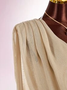 Amplova Low Cut Sexy Women's Cowl Neck Solid Color Mini Dress - Gold - View 4