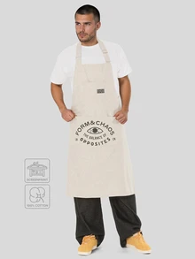 FORM&CHAOS Men's Letter Print Halter Neck Apron Jumpsuit With Pocket, Cotton Workwear Style - Beige - View 1
