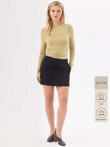 KÆRIA Hus Clean Front A-Line Mini Skirt - Compact Tailoring - Black -  Minimalist Basic Modest, 90s, Tailored, Night, Going Out, Summer - Black - View 9