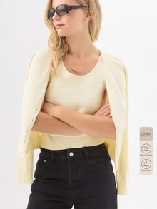 KÆRIA Hus Knit Set Scoop Neck Sleeveless Knit Top Cardigan Set - Linen Blend Knit-Pale Yellow-Minimalist French Elegant Layering Preppy Brunch Tea Party Fall - Apricot - View 1