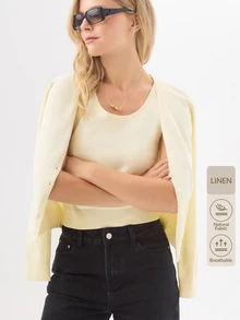 KÆRIA Hus Knit Set Scoop Neck Sleeveless Knit Top Cardigan Set - Linen Blend Knit-Pale Yellow-Minimalist French Elegant Layering Preppy Brunch Tea Party Fall - Apricot - View 9