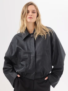 KÆRIA Hus Relaxed Button Down PU Jacket - Textured Leather Look - Black - Oversized Streetwear Casual, Utility, Minimalist Night Out Nightout Going Out Fall - Black - View 8