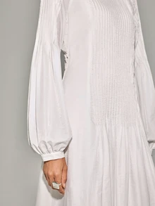 Anewsta Essential Women's White Knit Patchwork Long Sleeve Dress, Soft Style Loose Fit Slimming Long A-Line Dress - White - View 7