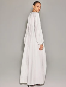 Anewsta Essential Women's White Knit Patchwork Long Sleeve Dress, Soft Style Loose Fit Slimming Long A-Line Dress - White - View 4