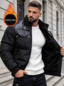 Manfinity CasualCool 萬聖節、聖誕節、新年禮物，男士加厚外套，時尚毛絨 - 黑色 - 查看 3